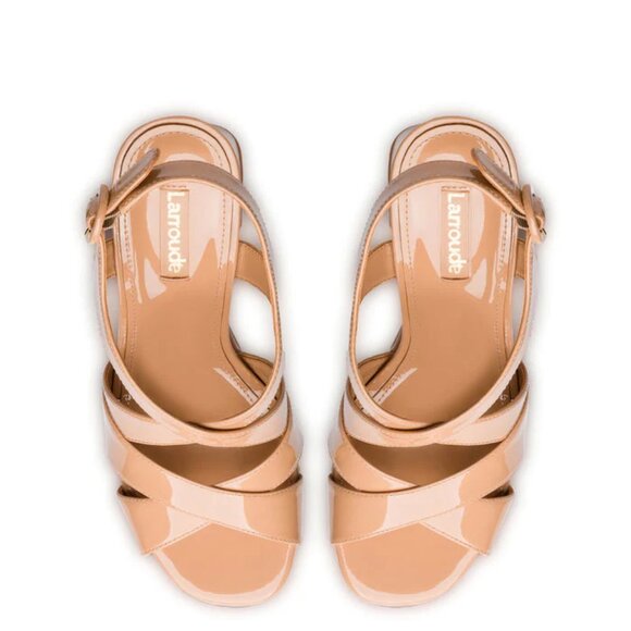 NEW LARROUDE White Leather Bee Heeled Slingback Sandals tan 257 11M0T - Picture 8 of 9